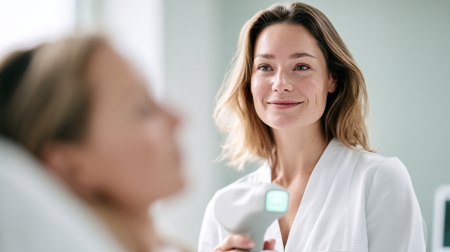 Clinician reviewing a medical aesthetic device with a patient